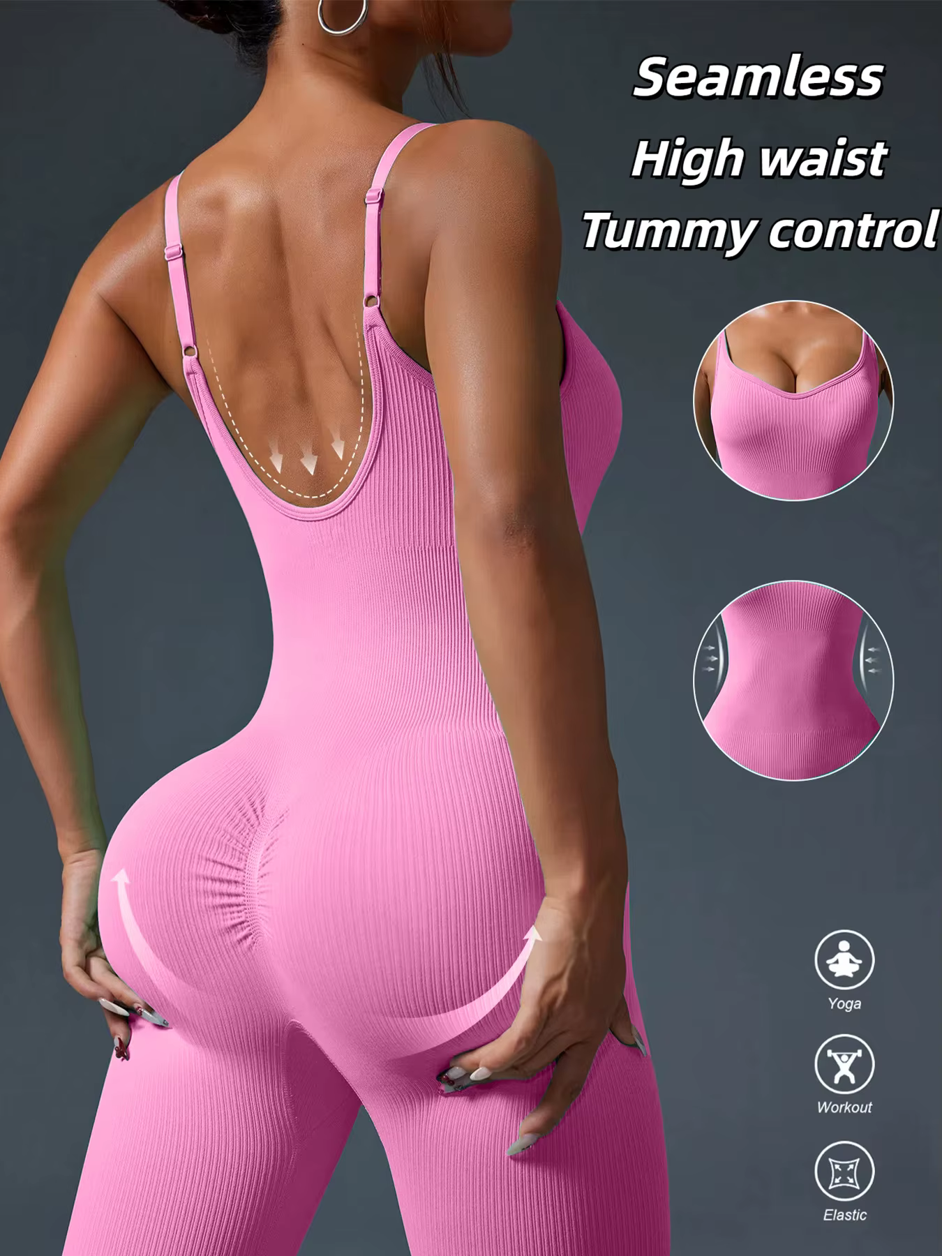 Combinaison de Yoga de Sport sans couture, couleur unie, dos nu, moulante, vêtements d'entraînement 