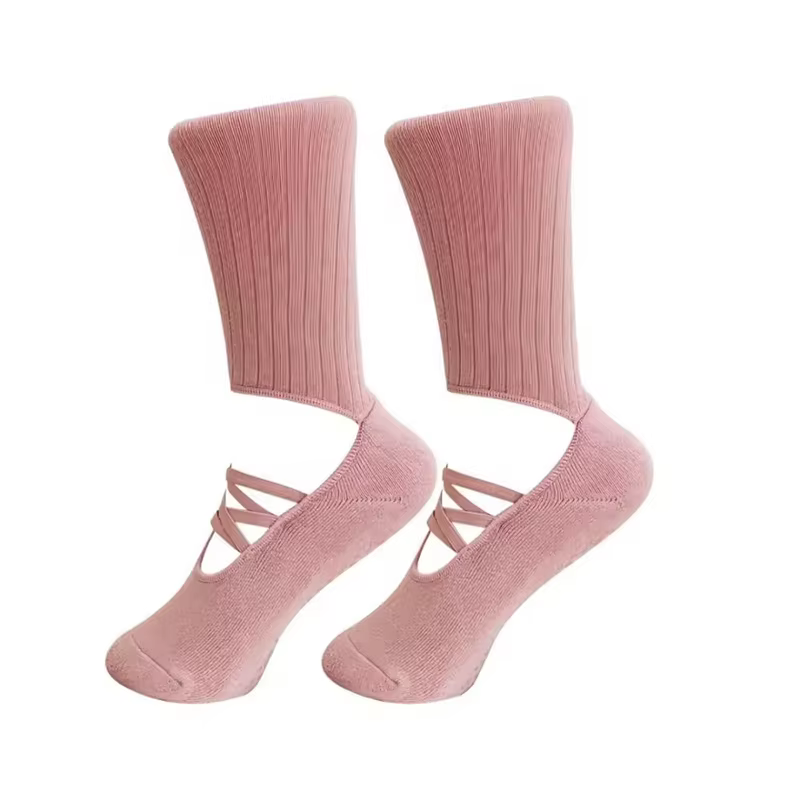 Chaussettes de Pilates respirantes antidérapantes à tube moyen, absorbant la transpiration, avec san
