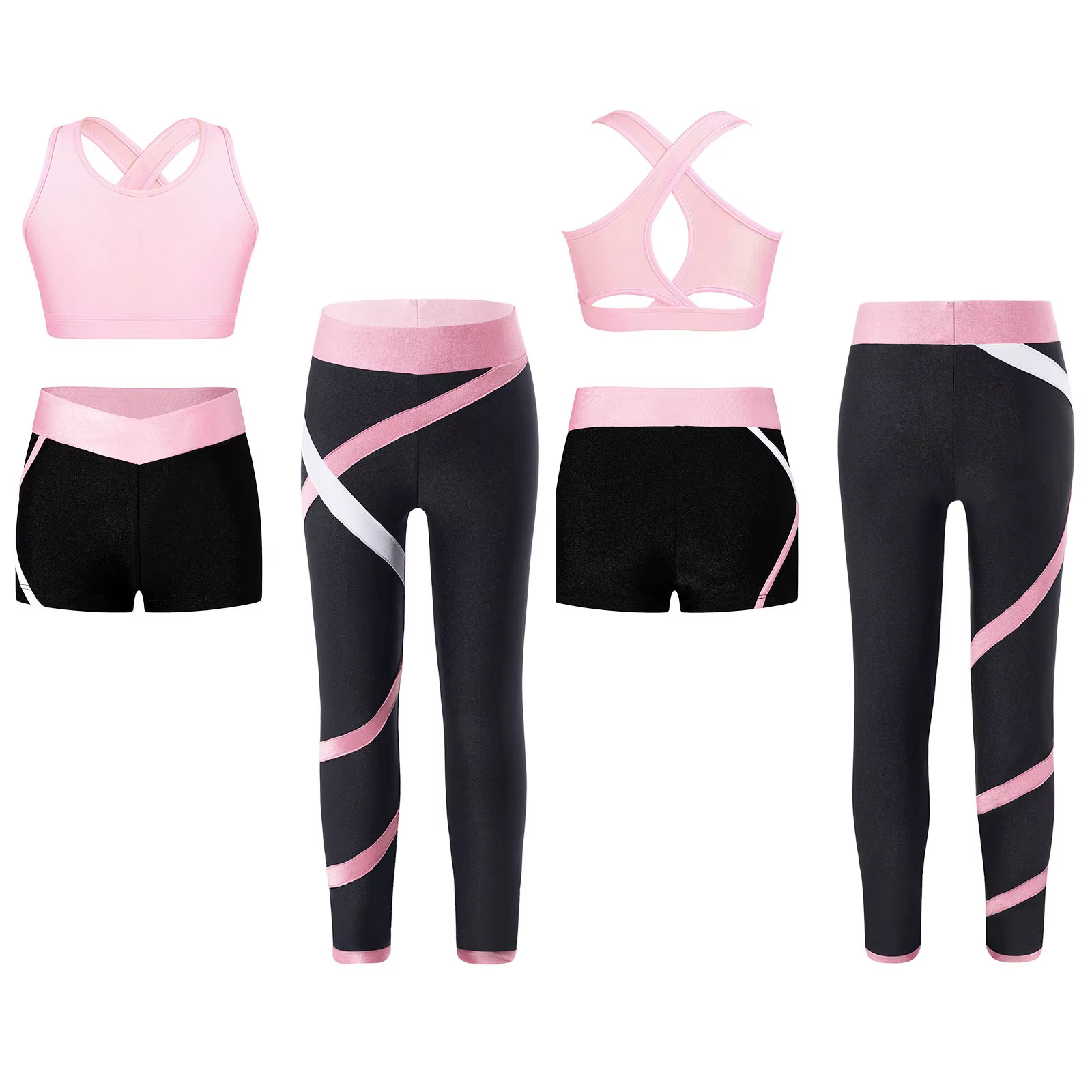 Ensemble de sport de yoga pour filles, 3 pièces, dos croisé, trou de serrure, vernis court, pantalon
