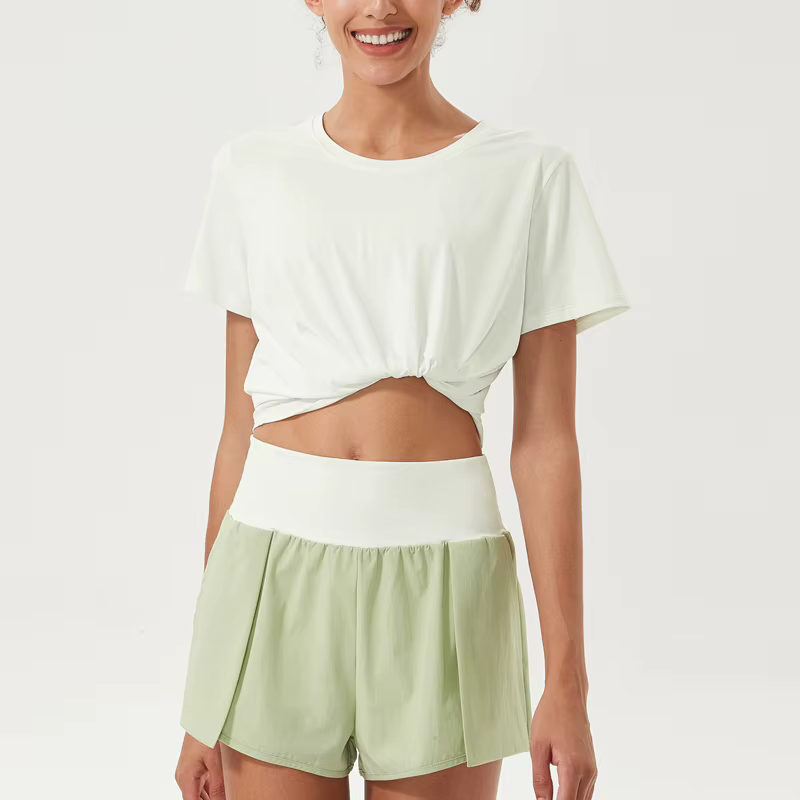 T-shirt de yoga à manches courtes pour femmes, tissu super commandé, chemise de gym respirante, haut