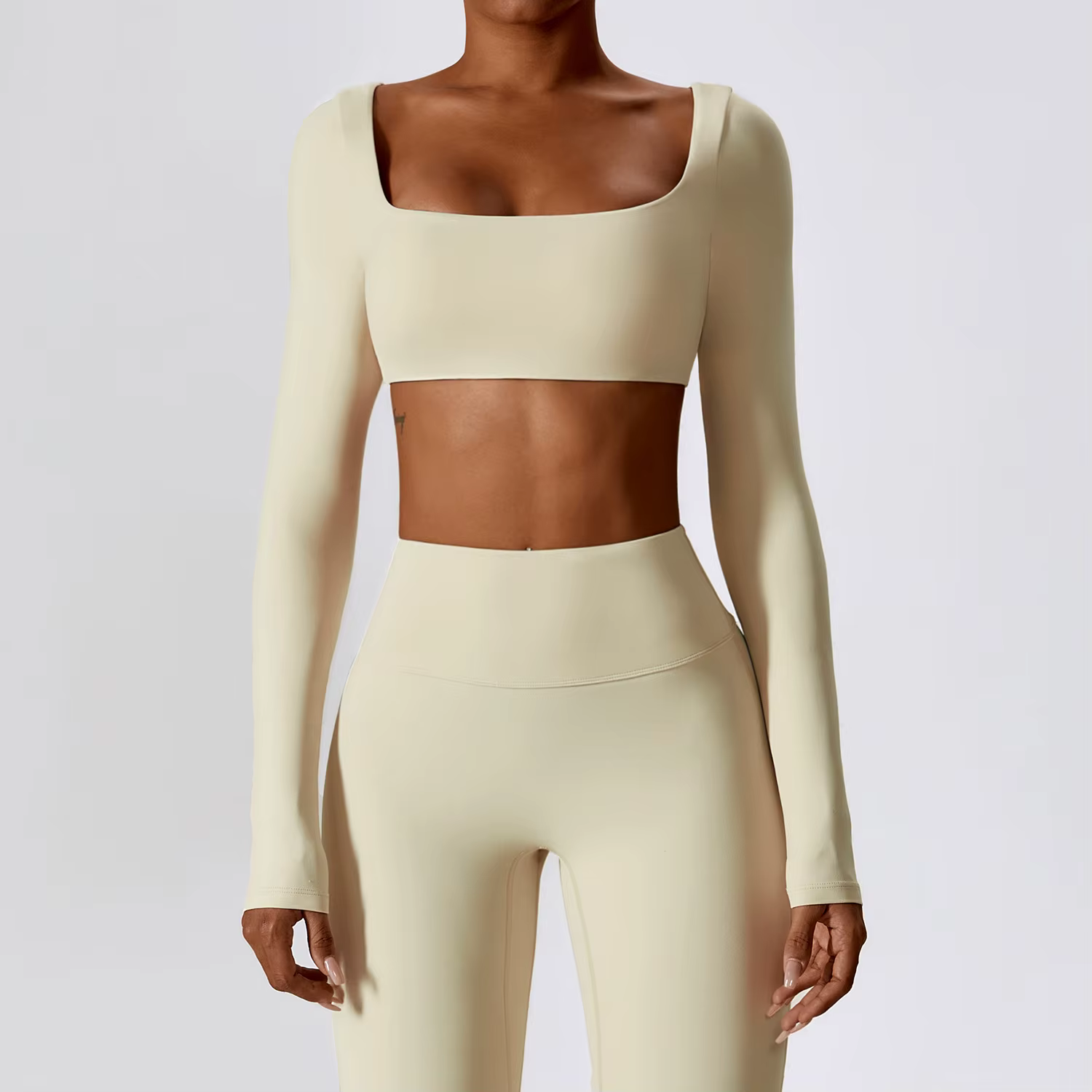 Femmes Crop Tops Yoga T-shirts Solide Haut De Sport À Manches Longues Chemises De Course Sexy Nombri