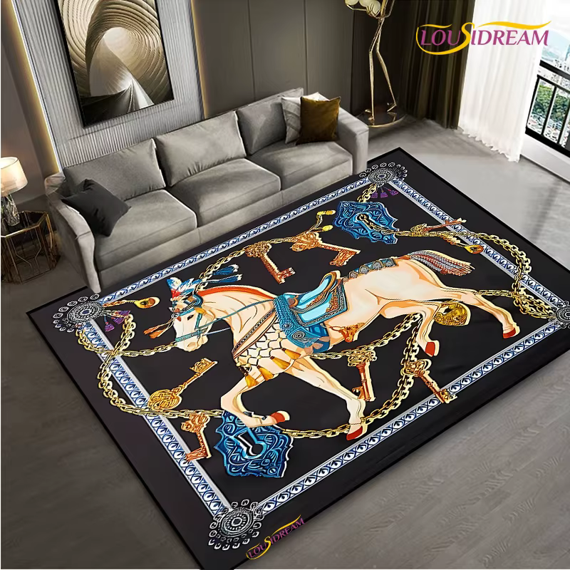 Tapis cheval à cadre ethnique pour salon, chambre à coucher, cuisine, tapis de sol antidérapant pour