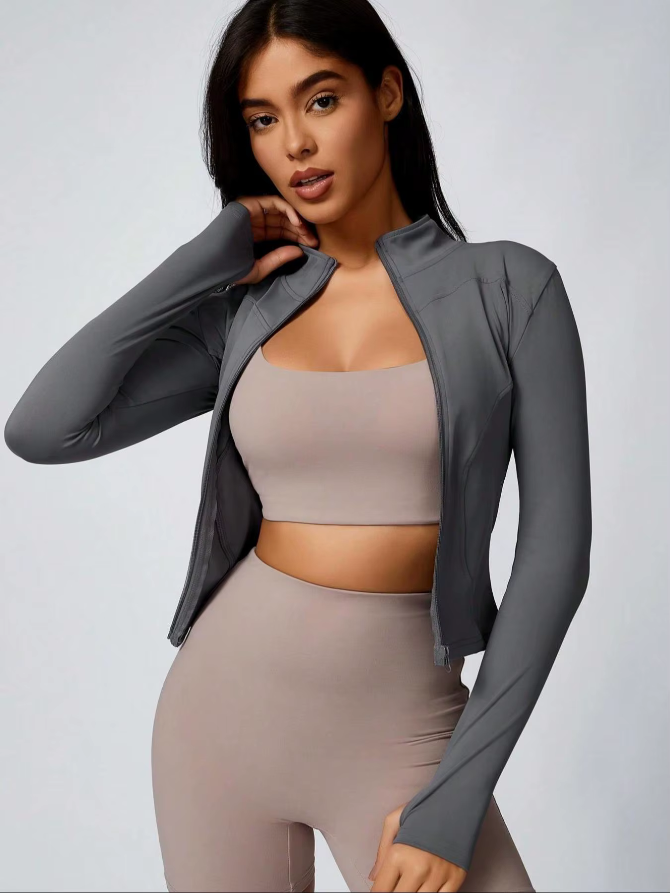 Fitfemme Veste d'entraînement athlétique respirante à manches longues et fermeture éclair pour femme