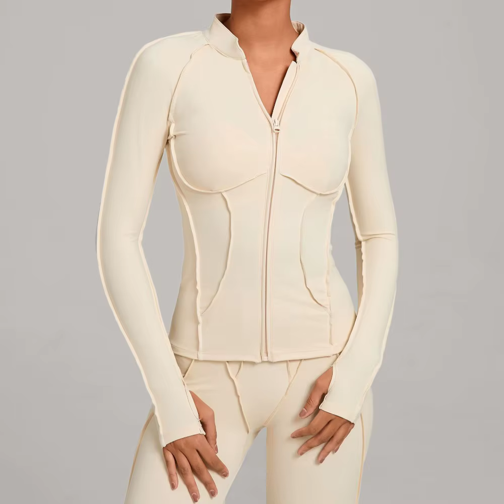 Veste de Yoga à manches longues et fermeture éclair pour femme, col montant, moulante, séchage rapid