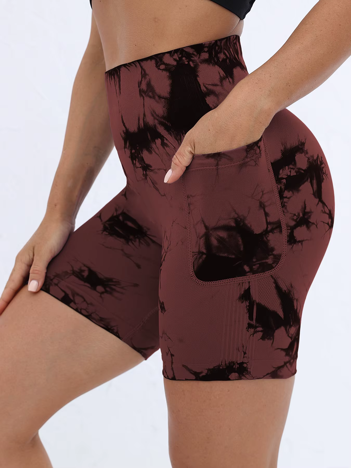 Short d'entraînement Tie Dye pour femmes avec poches, froissé, levage des fesses, taille haute, Yoga