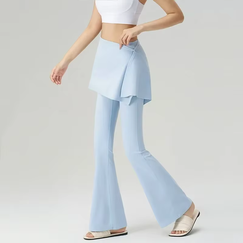 Leggings de sport taille haute pour femme, coupe ajustée, effet deux-pièces, avec jupes micro-évasée