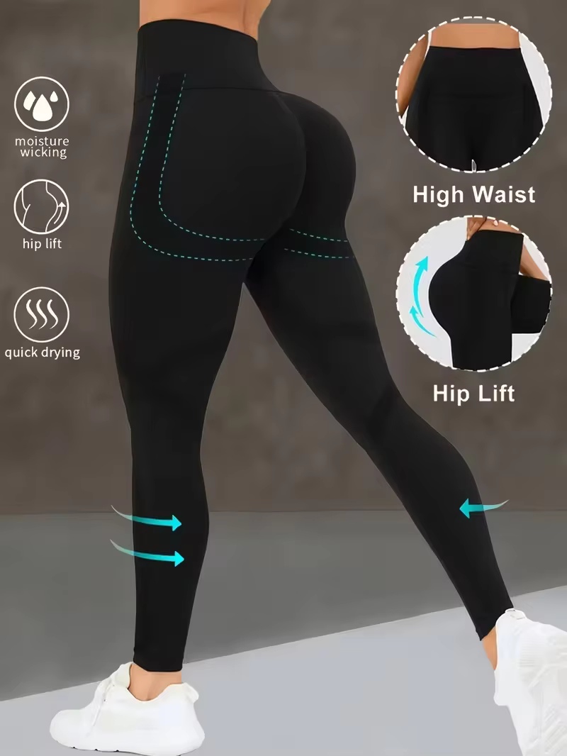 Pantalon de yoga taille haute pour femme, Legging sculptant avec large ceinture, Pantalon d'entraîne