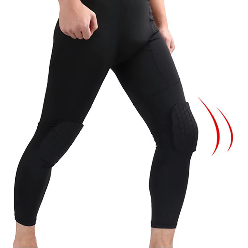 Leggings de compression capri avec genouillères pour hommes et femmes, collants rembourrés, pantalon