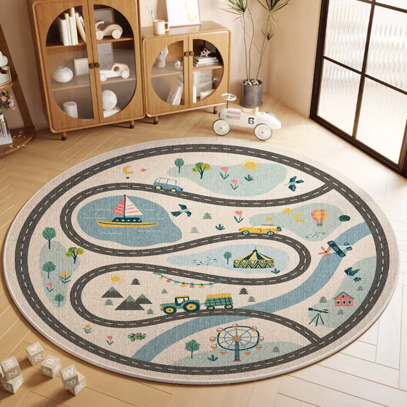Tapis de Style dessin animé pour chambre à coucher, lavable, décoration de salon, rond, antidérapant