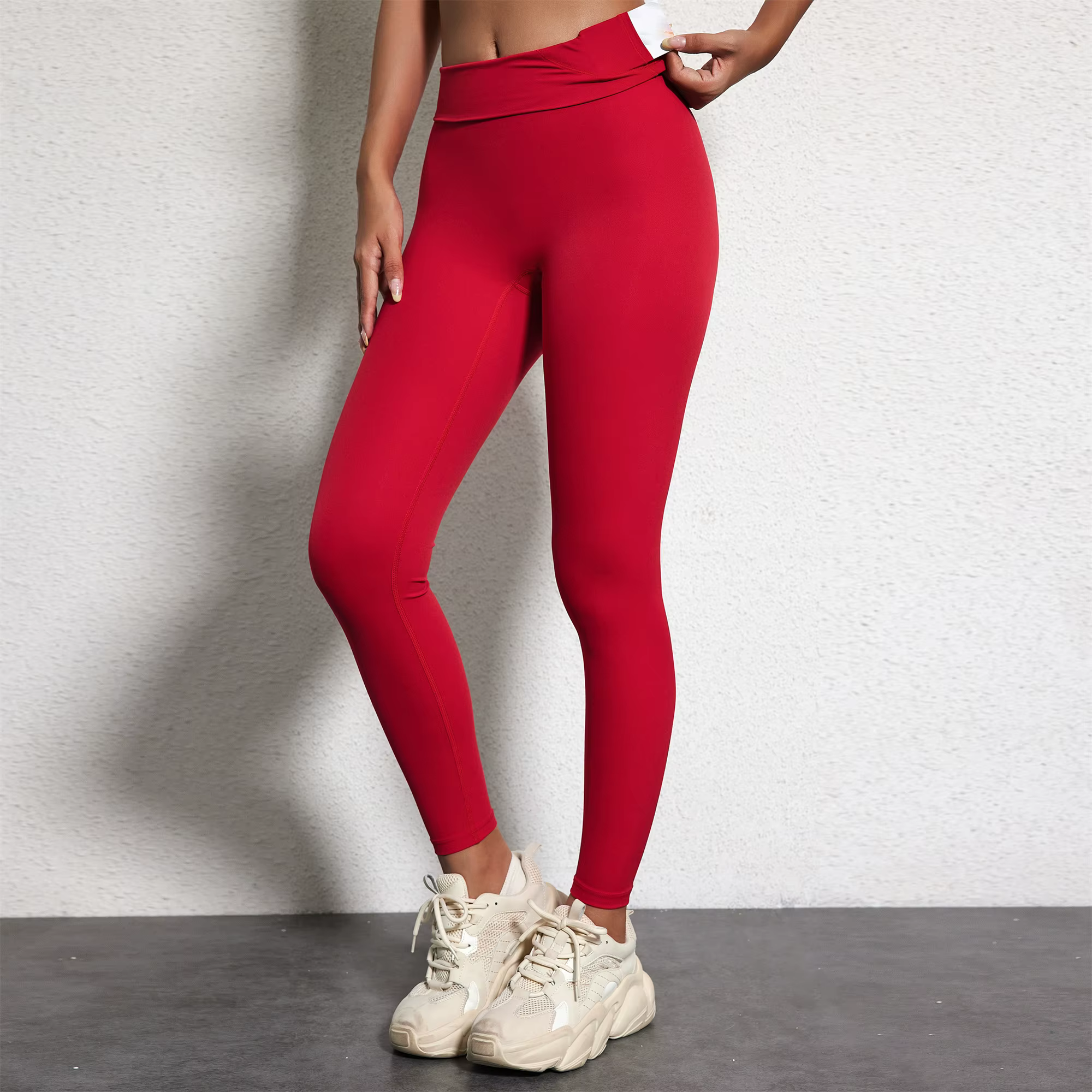 Couleur unie femmes Gym Sport pantalon 25 "double grande taille Fitness taille haute Yoga Legging Co