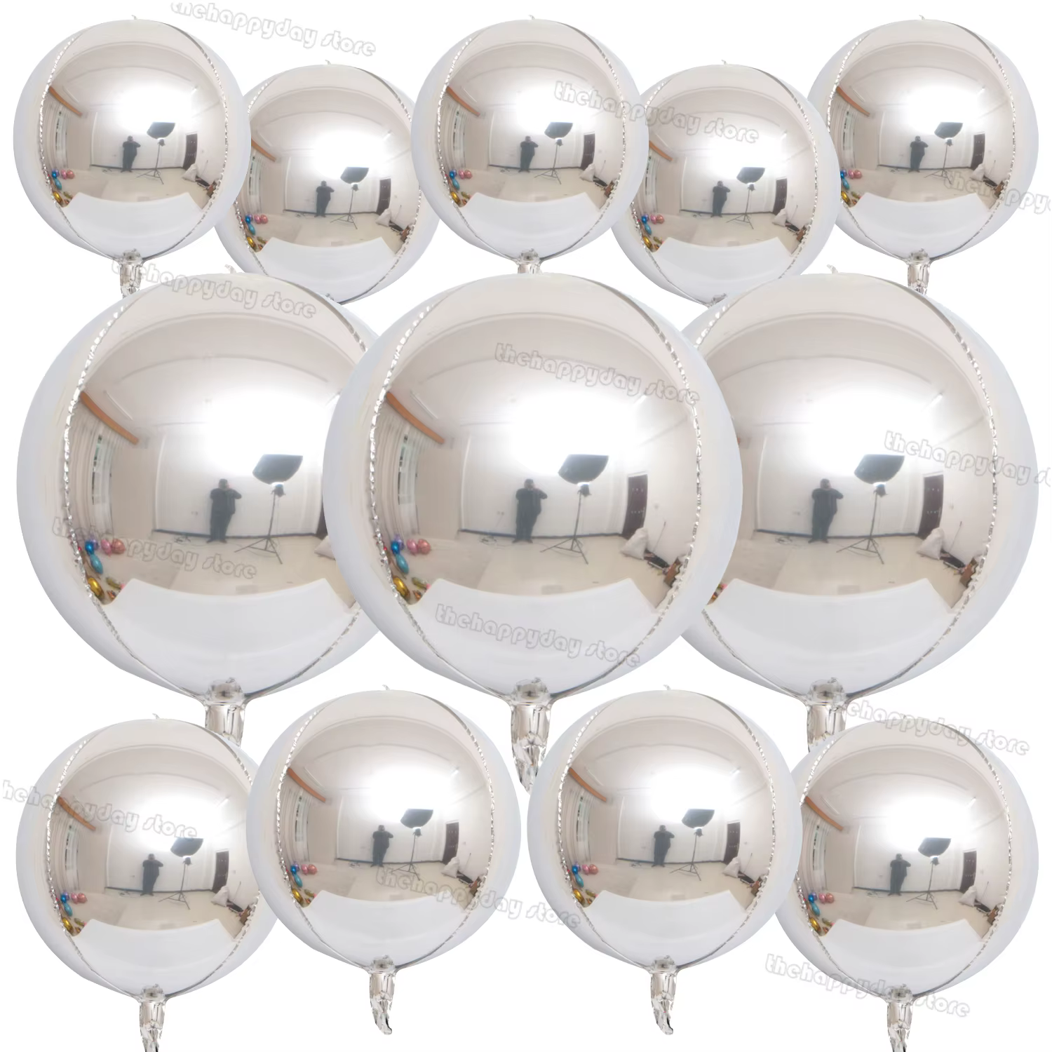 12 pièces ballons ronds en aluminium argenté 22 "15" 10 "4D ballons en Mylar ballon en feuille d'arg