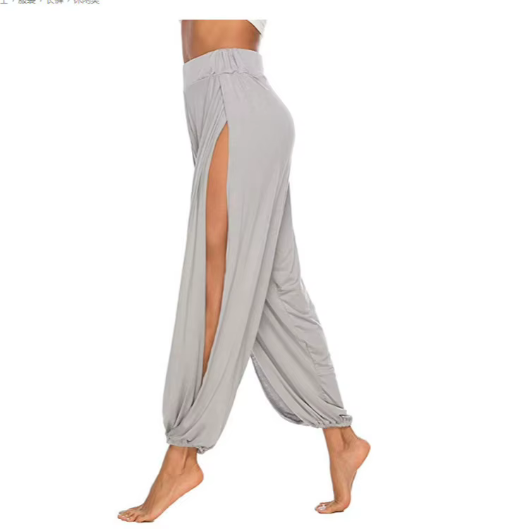Mode taille élastique femmes haute fente Hippy décontracté Harlan pantalon Yoga pantalon taille haut