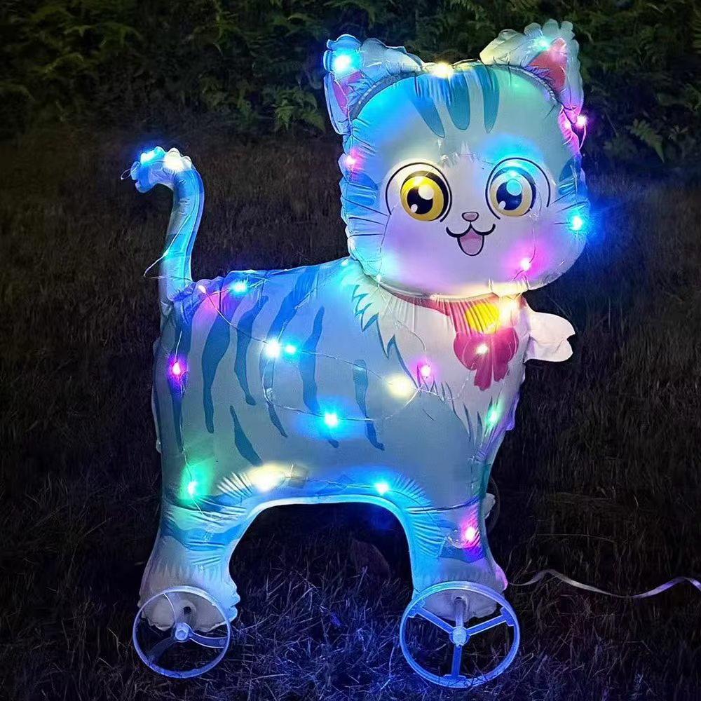 Ballon marcheur 3D en forme de carré avec roues, motif animal de dessin animé lumineux, petite taill