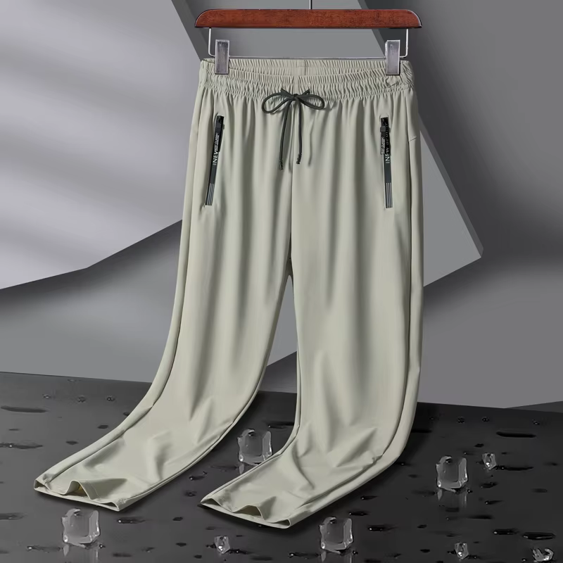 Pantalon de Sport élastique respirant pour hommes, en soie glacée, pour Jogging, survêtement fin, dé