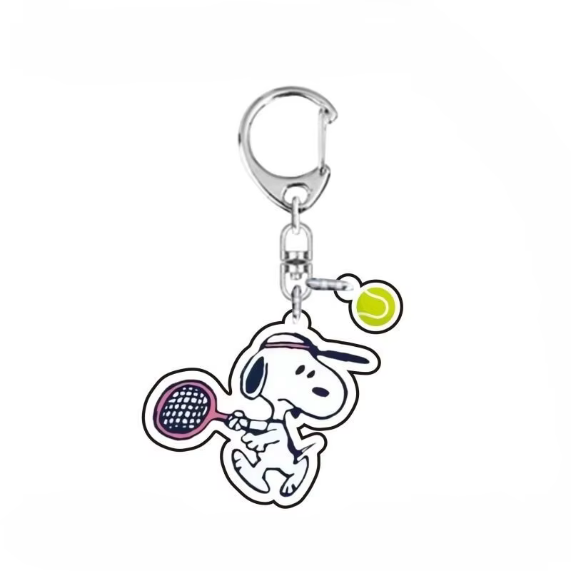 Porte-clés pendentif Snoopy chiot mignon de dessin animé jouant au tennis, en acrylique, pour clés d