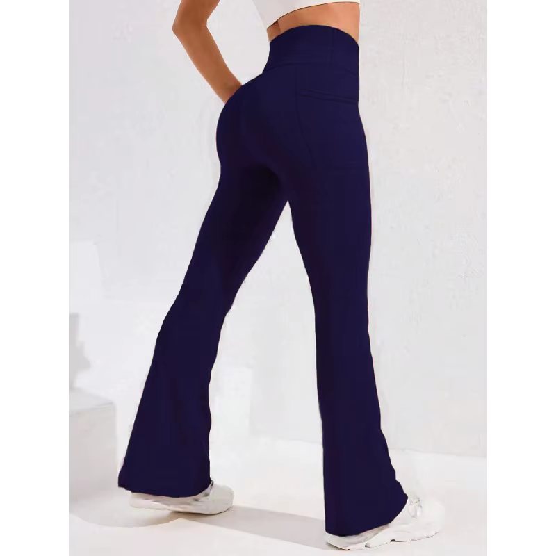 ​ ​ Pantalon de Yoga taille haute évasé pour femmes, avec poche, Push-Up, collants de course, jambes