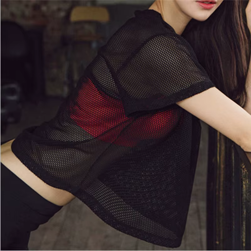 Chemise de Yoga en maille pour femmes, T-Shirt Sexy à manches courtes, haut de Sport, chemisier couv