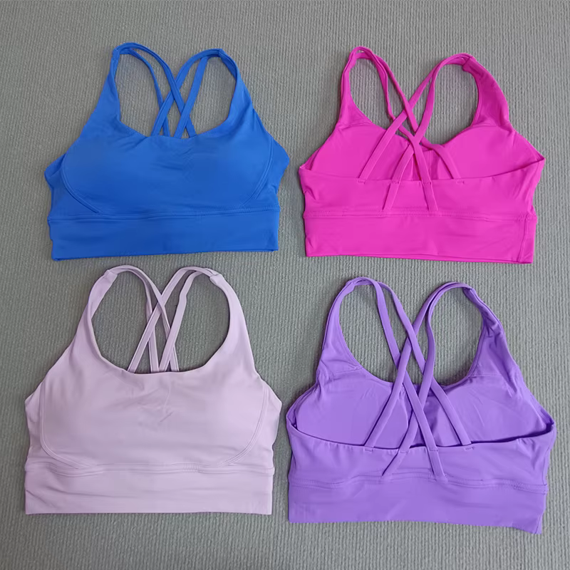 Soutien-gorge de sport de Yoga couleur unie pour femmes, soutien-gorge de sport doux à dos croisé, e
