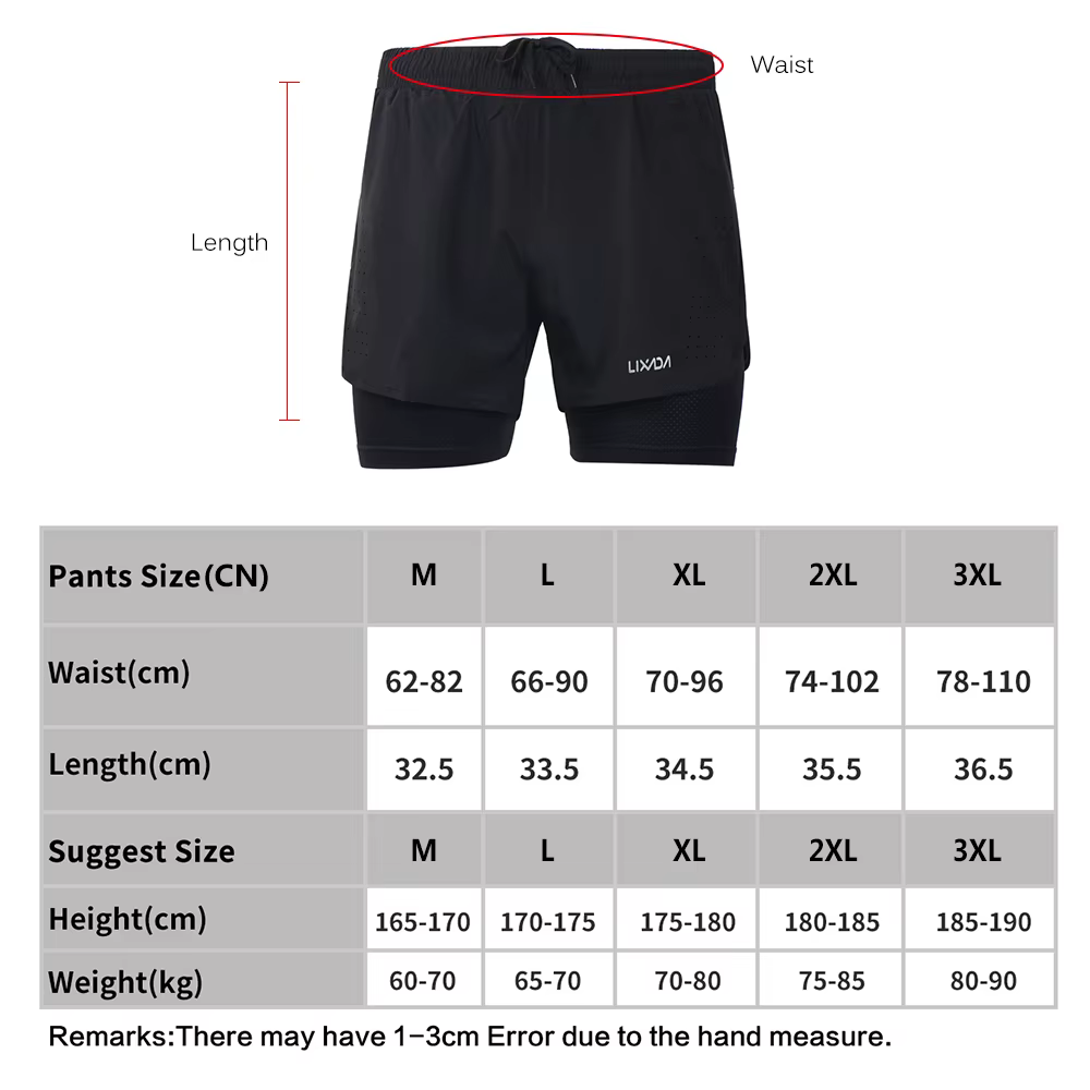 Lixada short de course 2 en 1 pour homme séchage rapide respirant entraînement actif exercice joggin