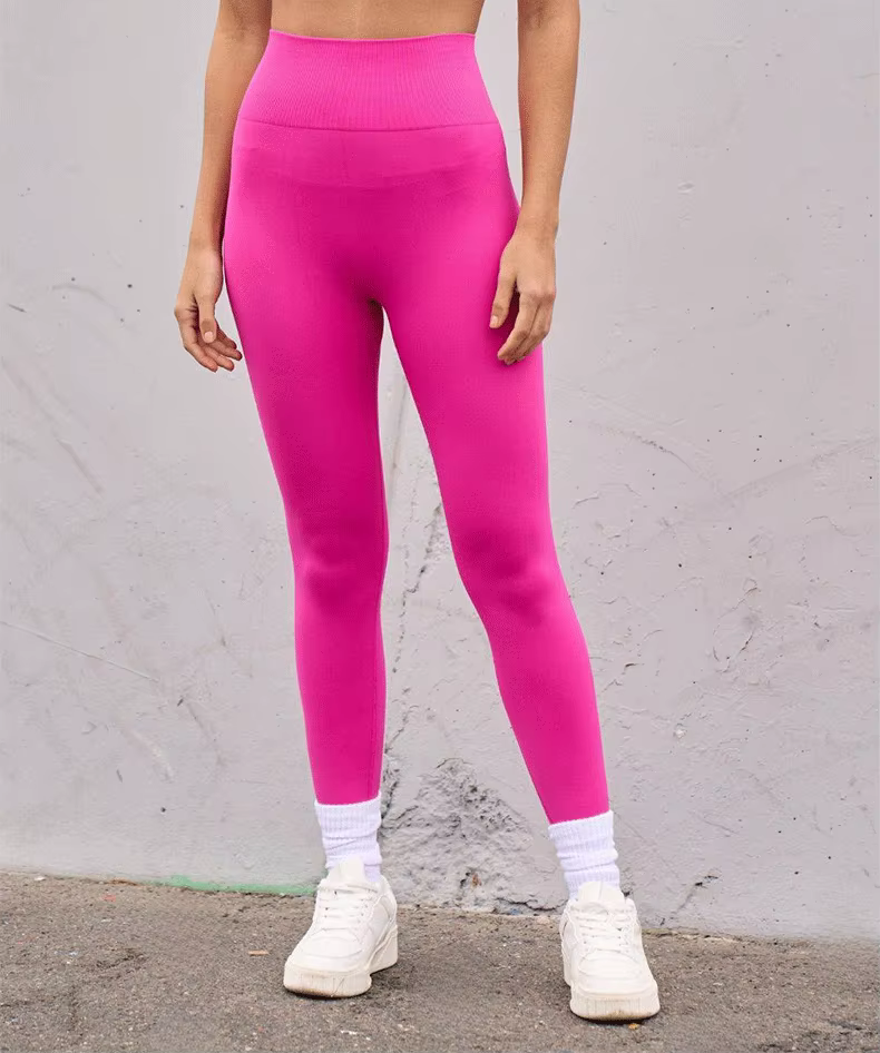 Pantalon de sport taille haute sans couture, dos rehaussant les hanches pêche, pli en V, pantalon de