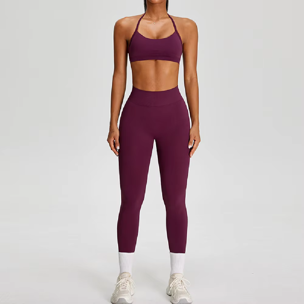 Ensemble de sport 2 pièces sans couture pour femme : haut court et leggings taille haute – Idéal pou