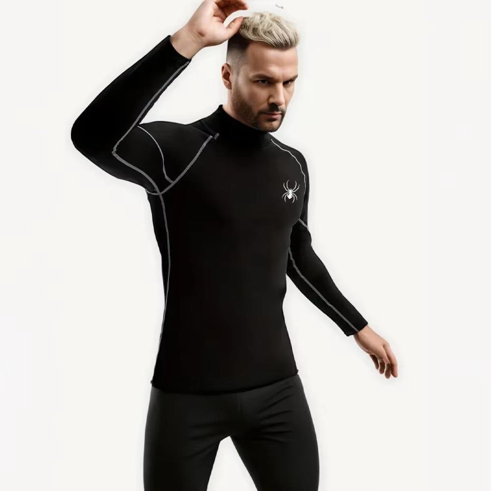 T-shirts de course à manches longues pour hommes, chemises de Sport à Compression, impression araign
