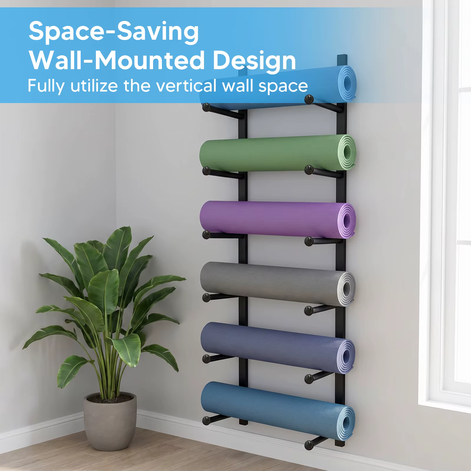Support mural pour tapis de yoga, étagère de rangement multi-niveaux pour la maison, la salle de spo