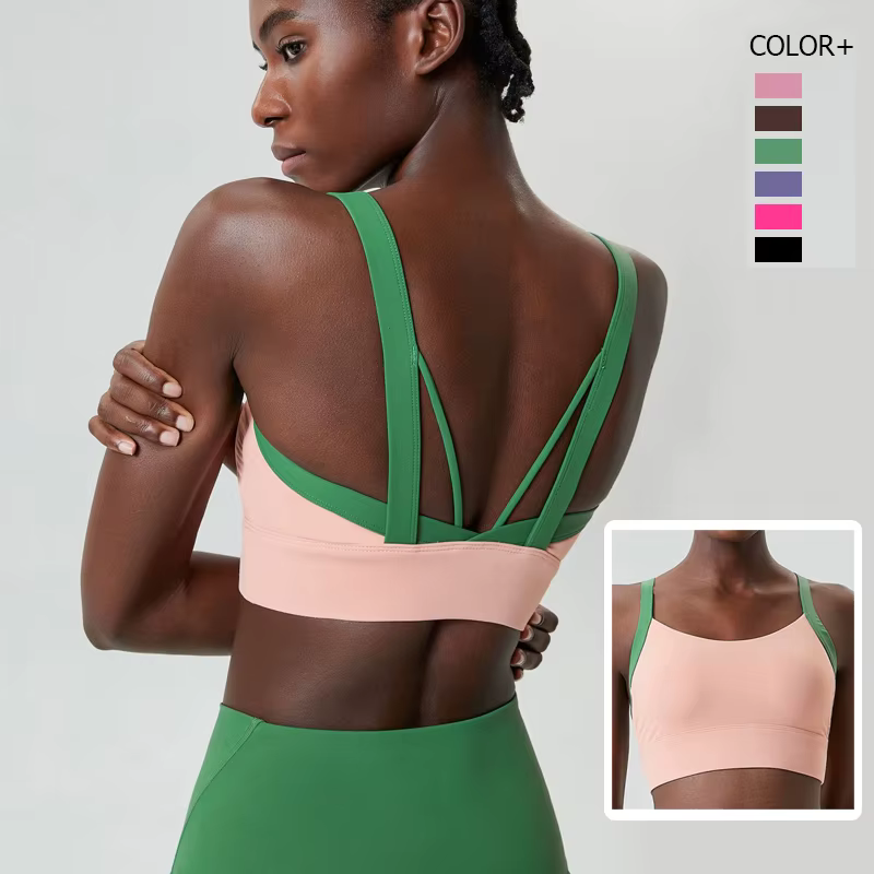Soutien-gorge de sport pour femme, extensible, doux, sexy, dos croisé, crop top de gym, patchwork te