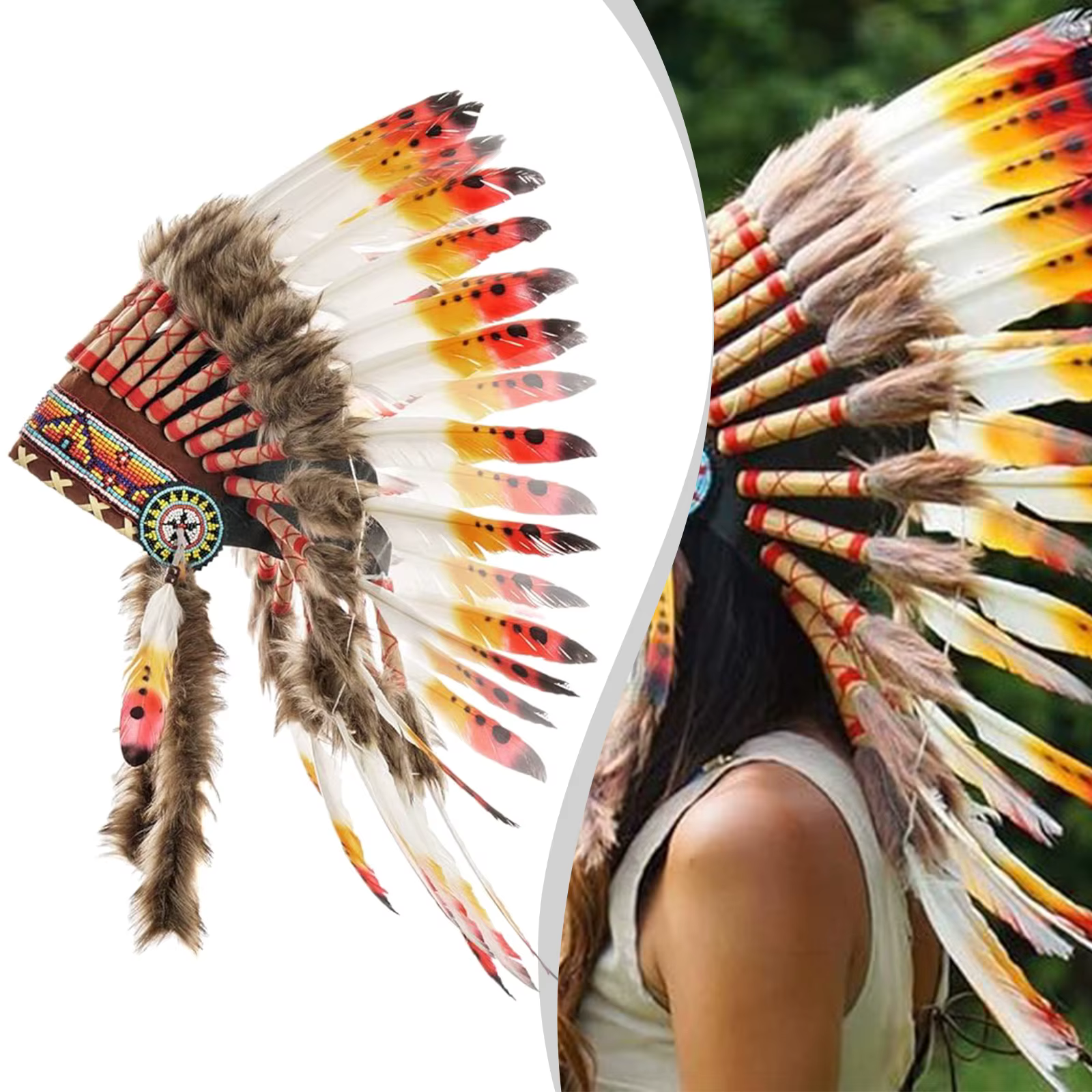 Coiffe de chef indienne en plumes, accessoire de tête artificiel pour carnaval, masque, accessoire de cheveux, accessoires de spectacle pour fête dansante
