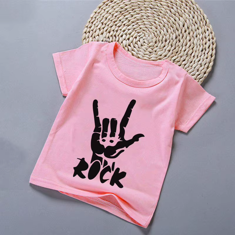 T-shirt unisexe à col rond pour enfants, vêtements de dessin animé Kawaii, hauts d'été pour garçons et filles, t-shirt drôle de crâne et de rock, geste d'anime