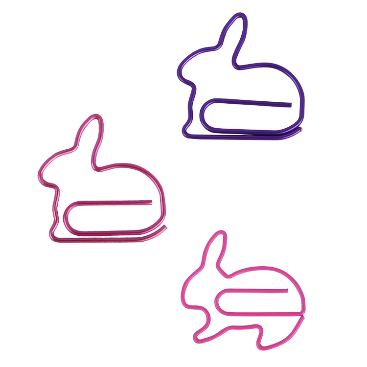 Trombone en métal lapin violet, accessoires de bureau mignons, trombones, signet, trombones
