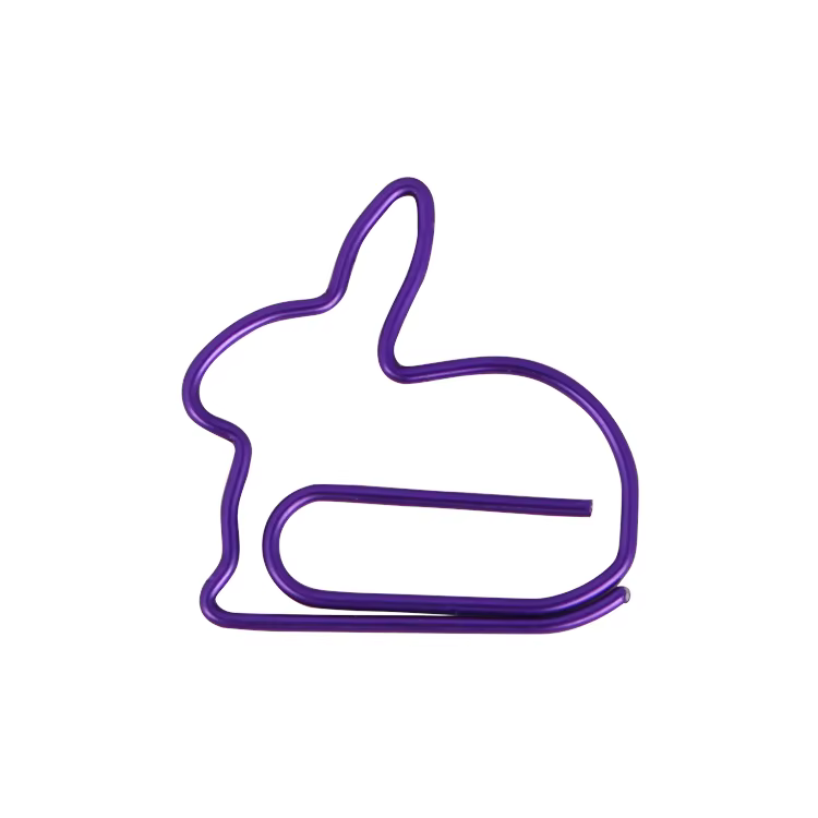 Trombone en métal lapin violet, accessoires de bureau mignons, trombones, signet, trombones
