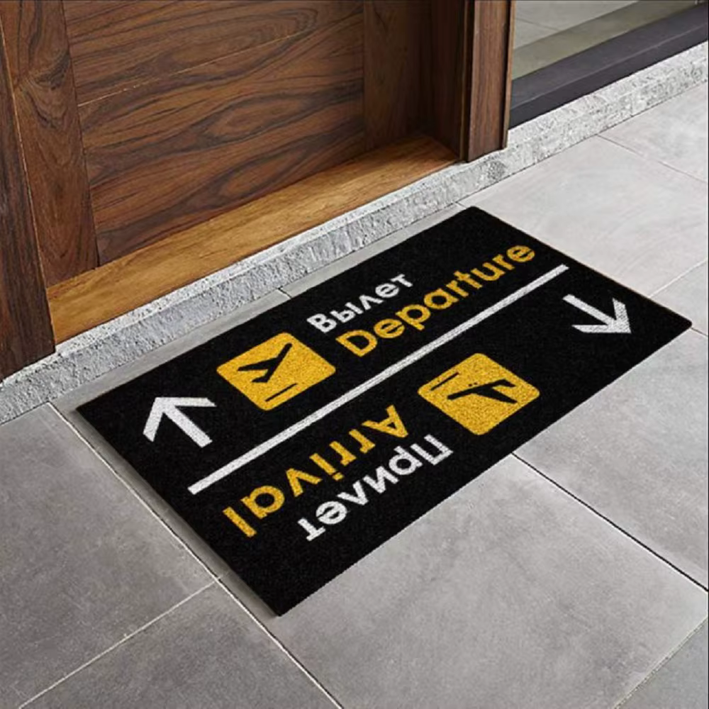 Tapis d'entrée bilingue russe et anglais antidérapant avec dos en caoutchouc pour aimeraisons du voyage, idéal pour les arrivées et les départs à l'aéroport