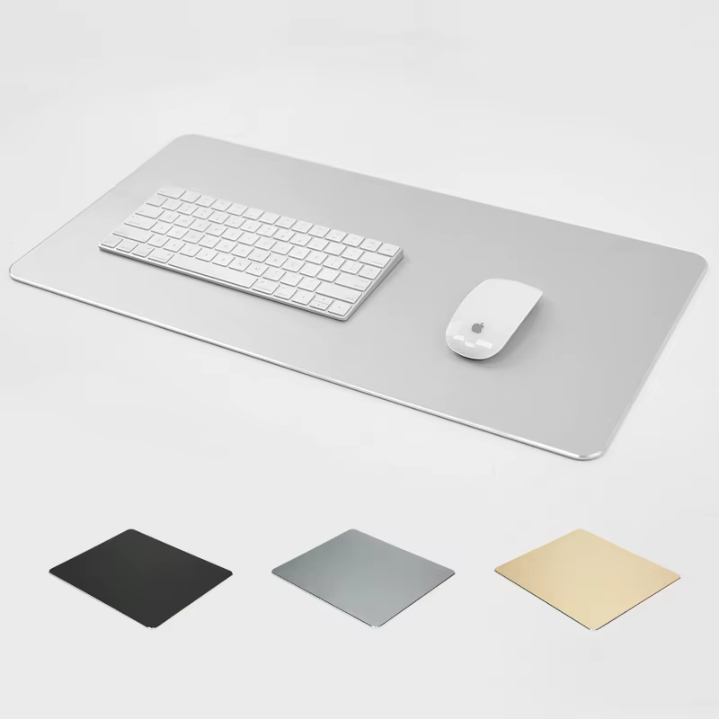 Tapis de souris en aluminium, fin, lisse et rigide, double face, imperméable, pour ordinateur de bureau et gamer