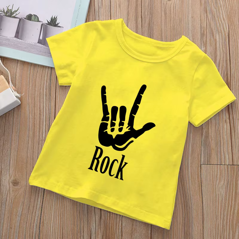 T-shirt unisexe à col rond pour enfants, vêtements de dessin animé Kawaii, hauts d'été pour garçons et filles, t-shirt drôle de crâne et de rock, geste d'anime