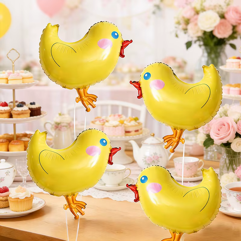 4 petits ballons en forme de poulet jaune, ballons de fête, ballons d'anniversaire, décorations de fête, adaptés aux fêtes d'anniversaire, cadeaux d'anniversaire, fêtes sur le thème du jardin, anniver