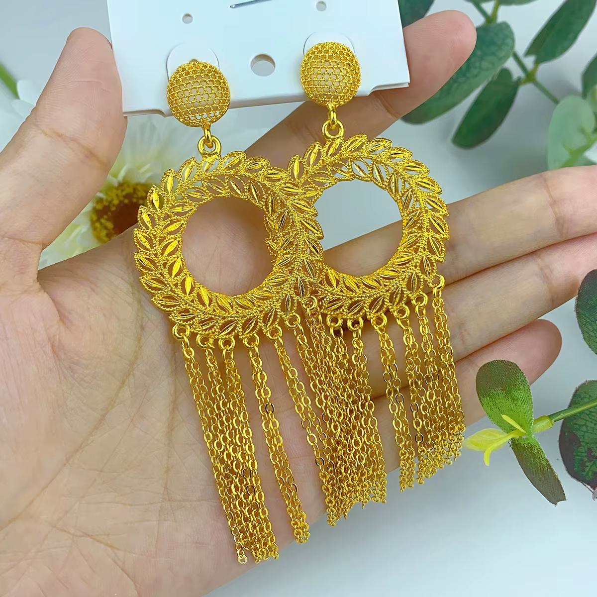 Boucles d'oreilles indiennes pour femmes, boucles d'oreilles pendantes à pampilles, plaquées or 24 carats, boucles d'oreilles de fête africaine de dubaï, accessoire pour cadeaux de mariage