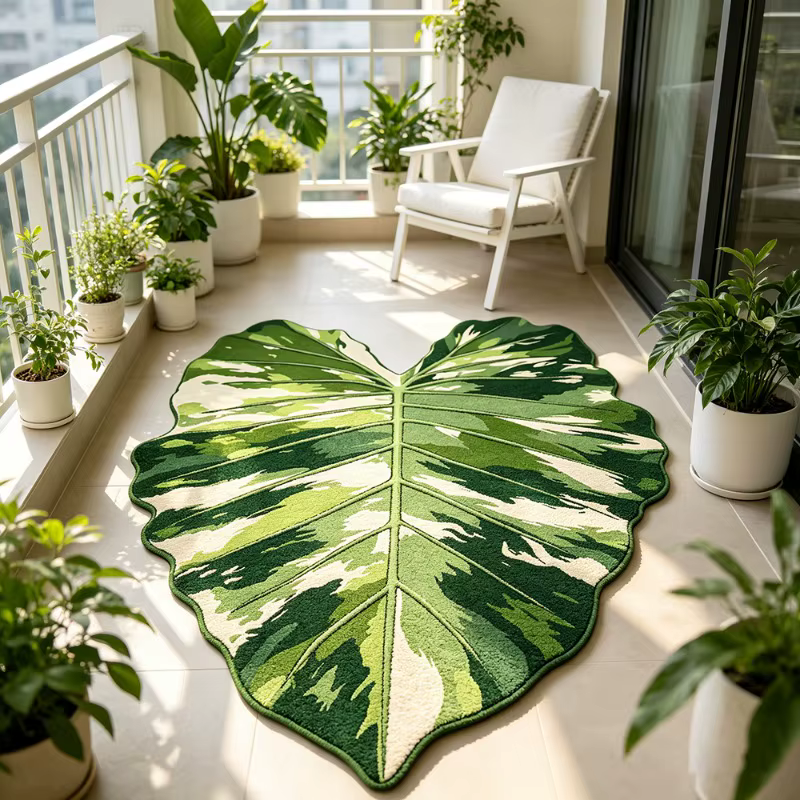 Tapis en forme de feuille de style nordique, motif de plante verte, paillasson d'entrée, tapis de sol doux, antidérapant et confortable, décoration de la maison