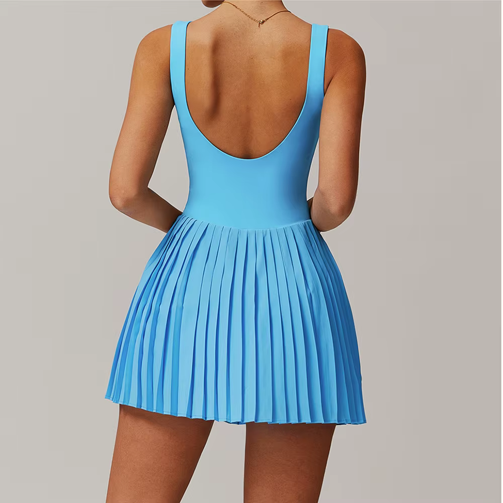 Combinaison de yoga anti-absorbe ouissement pour femme, jupe de tennis, robe de sport plissée à poche trempée, ensemble de course et de fitness, astronomique, nu