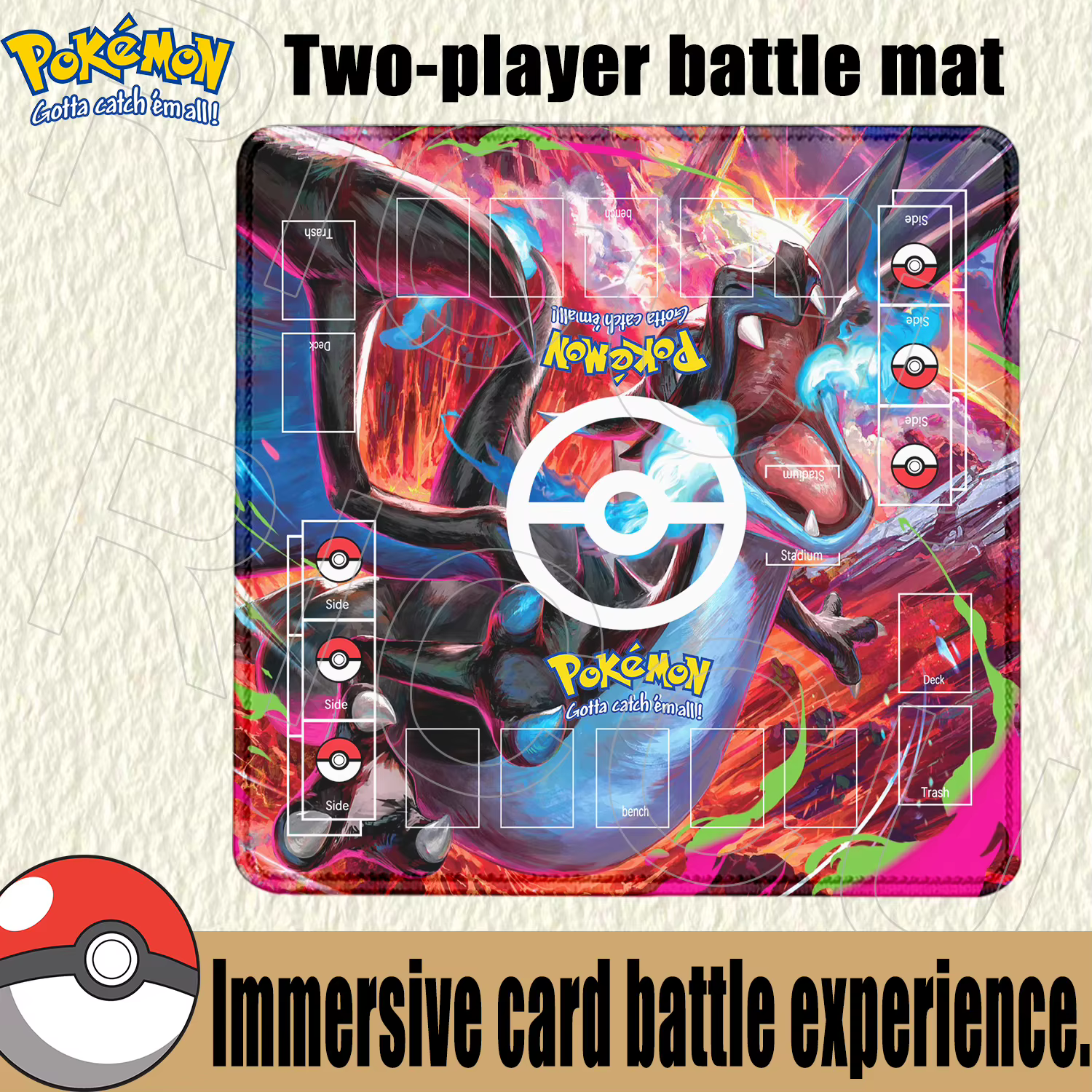 Tapis de bureau pour cartes de jeu Pokemon, accessoires pour cartes de jeu doubles, tapis de combat Sylveon Charizard PTCG, tapis de souris Anime, tapis de table 60x60cm