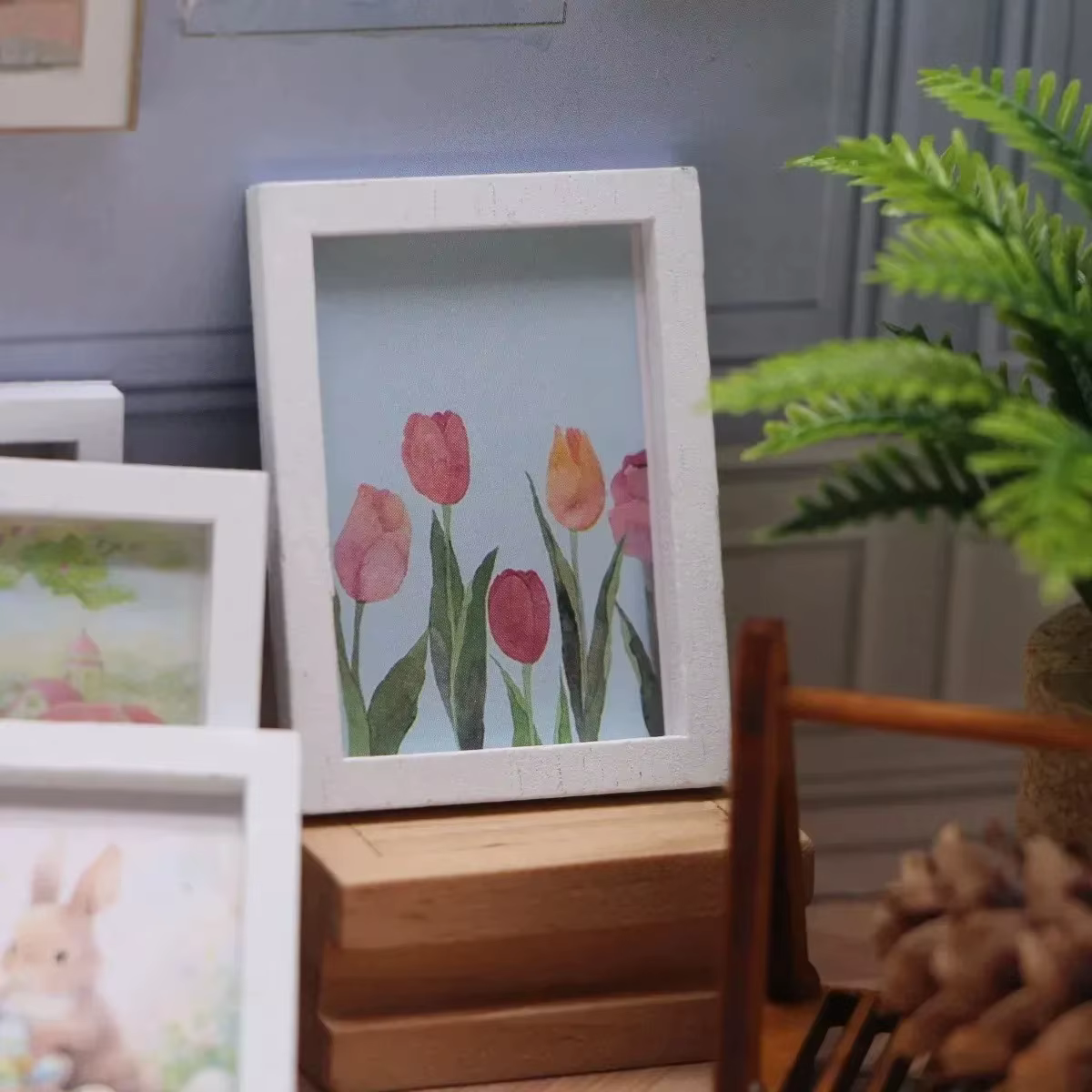 Ensemble de 4 mini décorations murales de lapin de pâques, accessoires pour maison de poupée, décor de scène miniature pour chambre à coucher et salon