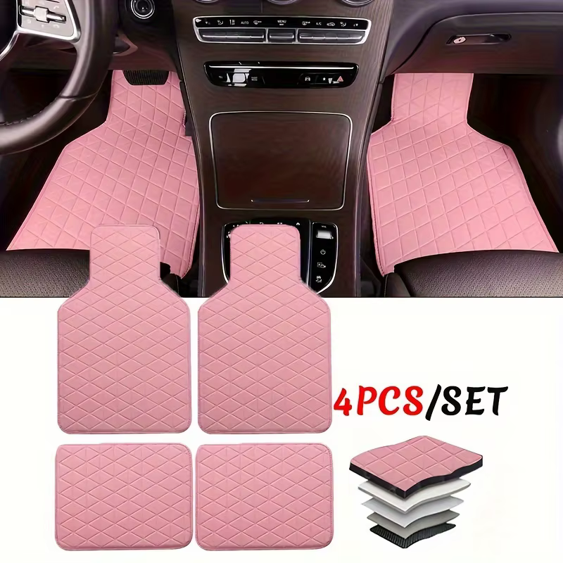 Tapis de sol de voiture en cuir PU imperméable, 4 pièces, durable et à la mode, protection toutes saisons, facile à nettoyer, améliore l'intérieur