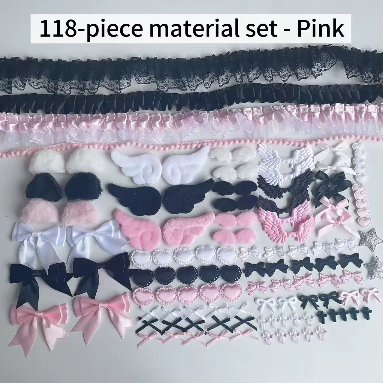 Ensemble d'accessoires de la série de couleurs noires 118, ensemble de matériel en dentelle rose, accessoires de bricolage faits à la main, paquet de matériaux anti-douleur