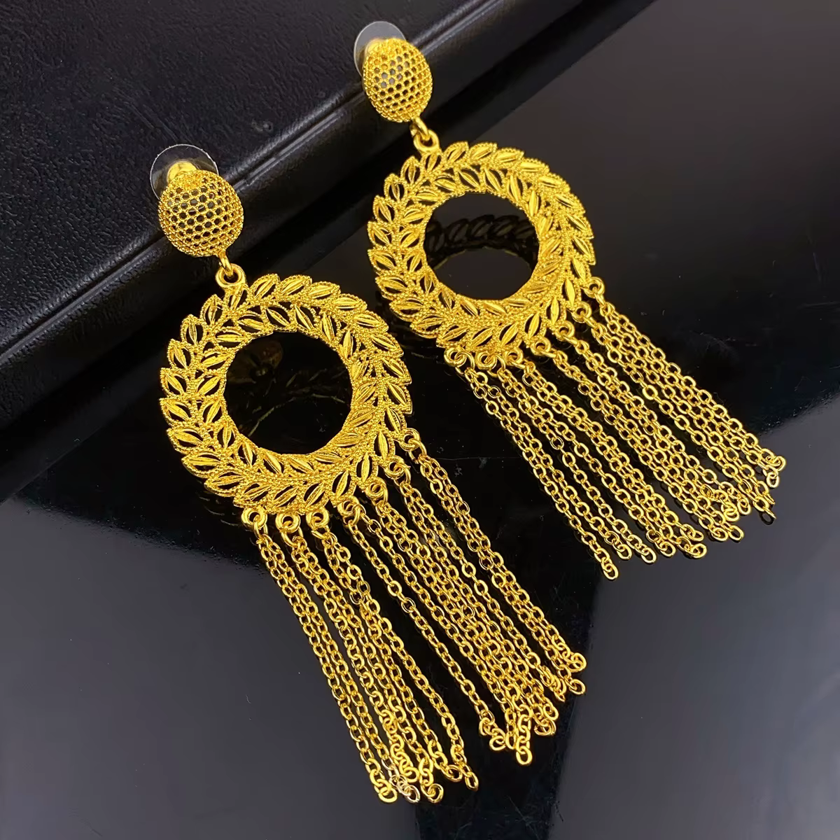 Boucles d'oreilles indiennes pour femmes, boucles d'oreilles pendantes à pampilles, plaquées or 24 carats, boucles d'oreilles de fête africaine de dubaï, accessoire pour cadeaux de mariage