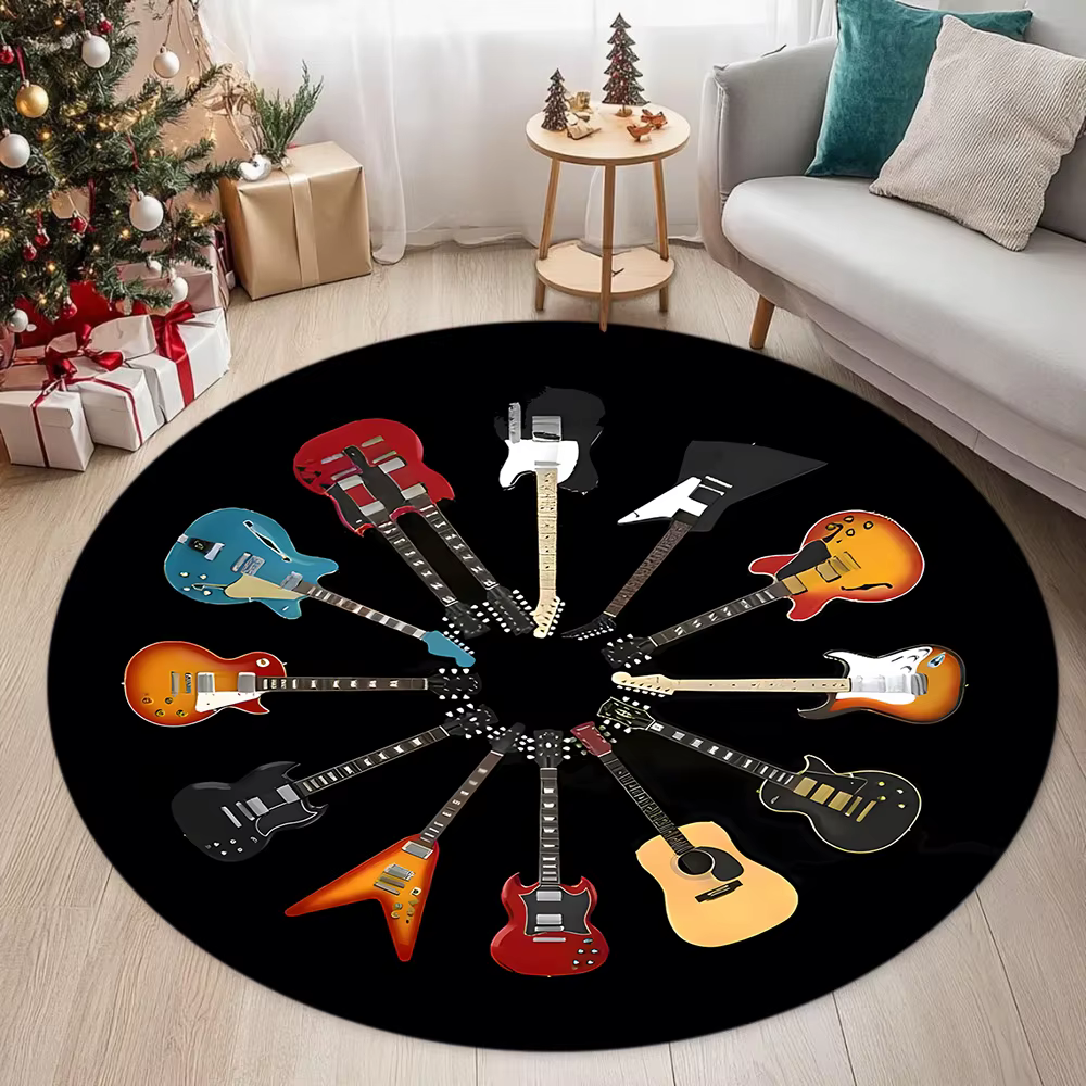Tapis circulaire à motif de guitare basse, Style Rock de rue, pour passionnés de musique, décoration de salon et de chambre à coucher