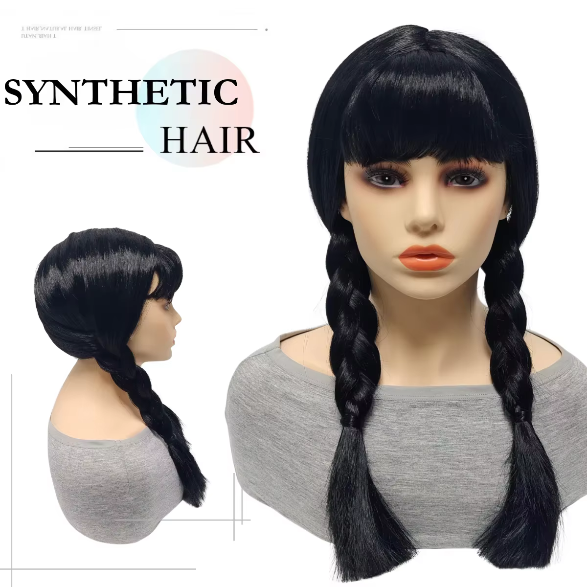 Perruque synthétique de Cosplay du mercredi addam, pour Halloween, noël, Anime, fête du poisson d'avril, série télévisée, accessoire de Costume inspiré