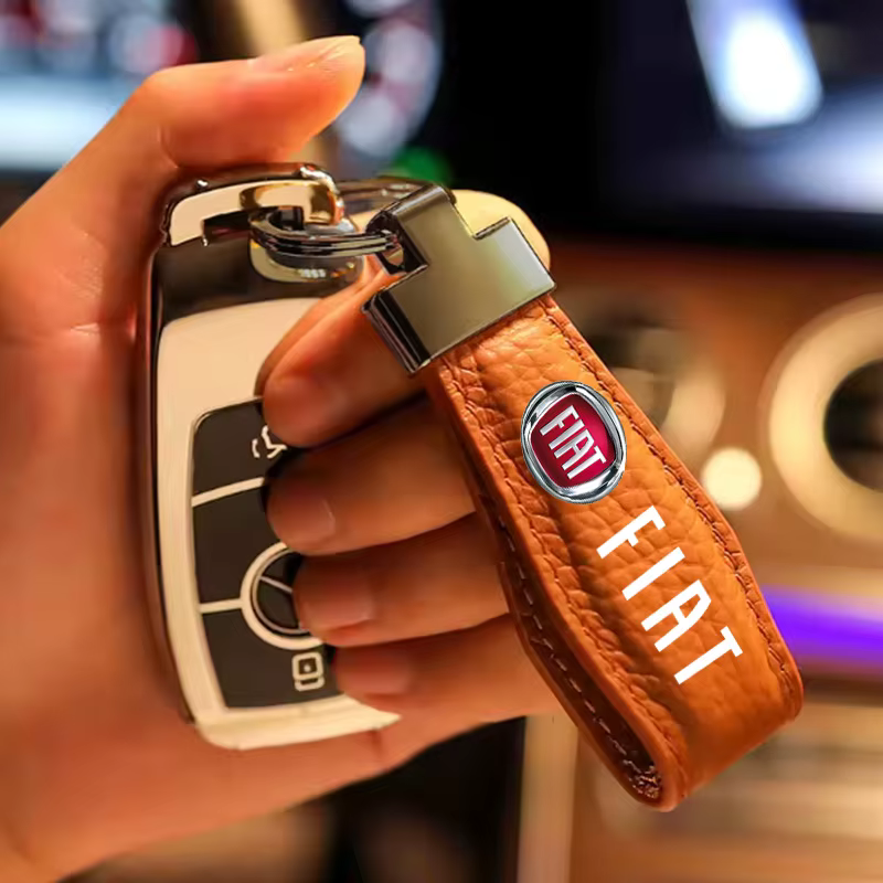 Porte-clés de voiture de luxe en cuir véritable, anneau cadeau pour Fiat Punto Abarth 500 Stilo Ducato Palio Bravo Doblo, accessoires de voiture