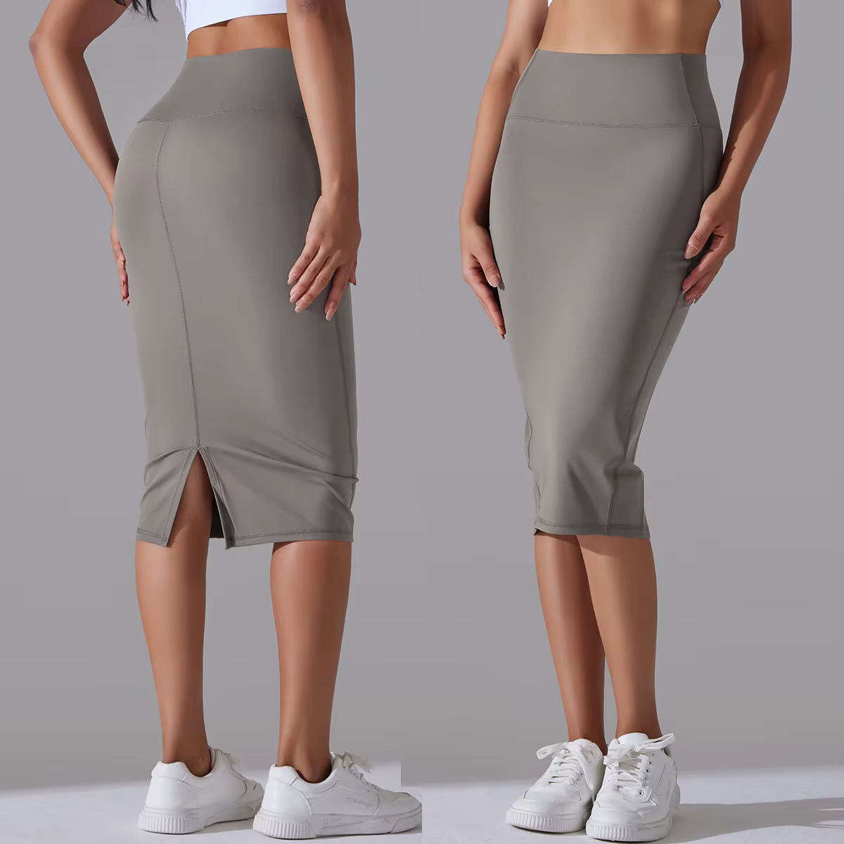 Jupe crayon en tissu pour femmes, Sexy, sensation nue, slim, hanches, moulante, taille haute, élastique, extensible, fendue