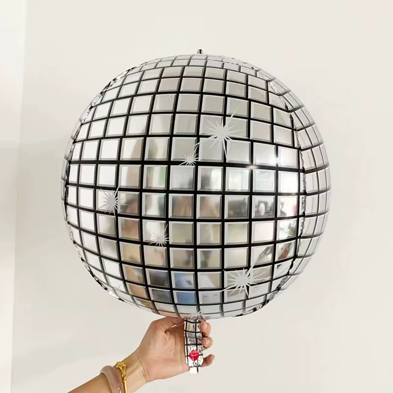 Ballon rond 4D argenté de 22 pouces, 1 pièce, adapté à la décoration de enterres d'anniversaire, scènes de fête disco