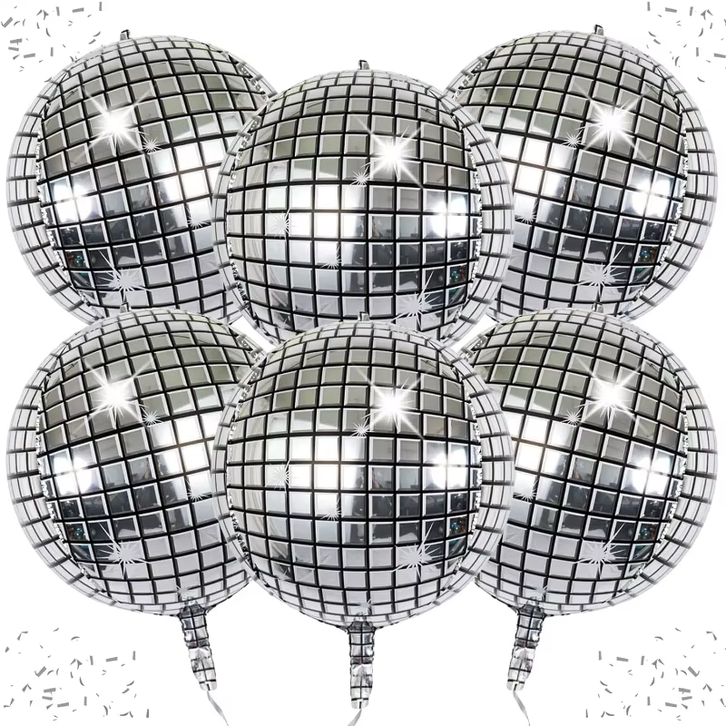 Ballon rond 4D argenté de 22 pouces, 1 pièce, adapté à la décoration de enterres d'anniversaire, scènes de fête disco